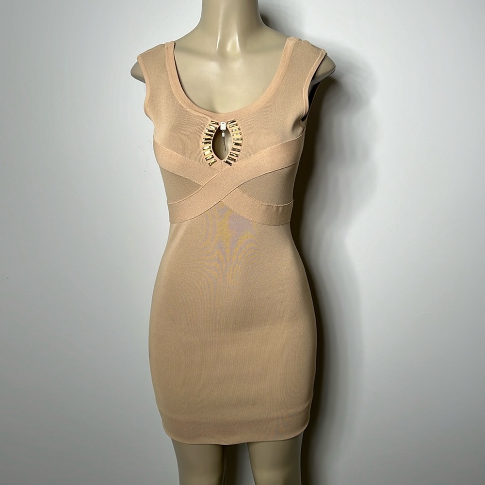 Rocco Barocco XS tan bodycon mini dress